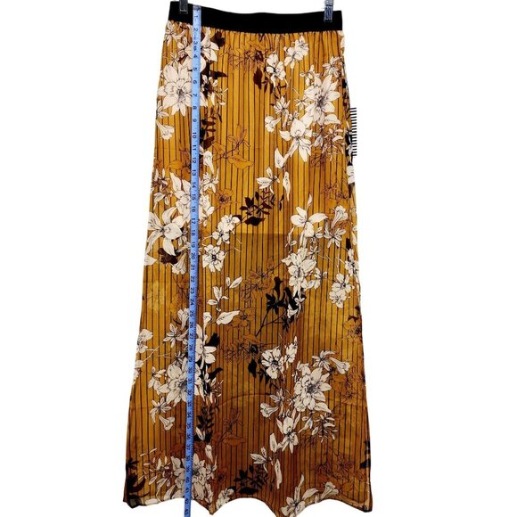 Floral Print Mustard Yellow Maxi Skirt With Pleated Design By Haute Monde Size L - Picture 5 of 10